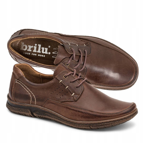 Brilu Polskie Skórzane Półbuty Męskie Wiązane Hugo Brązowe 40