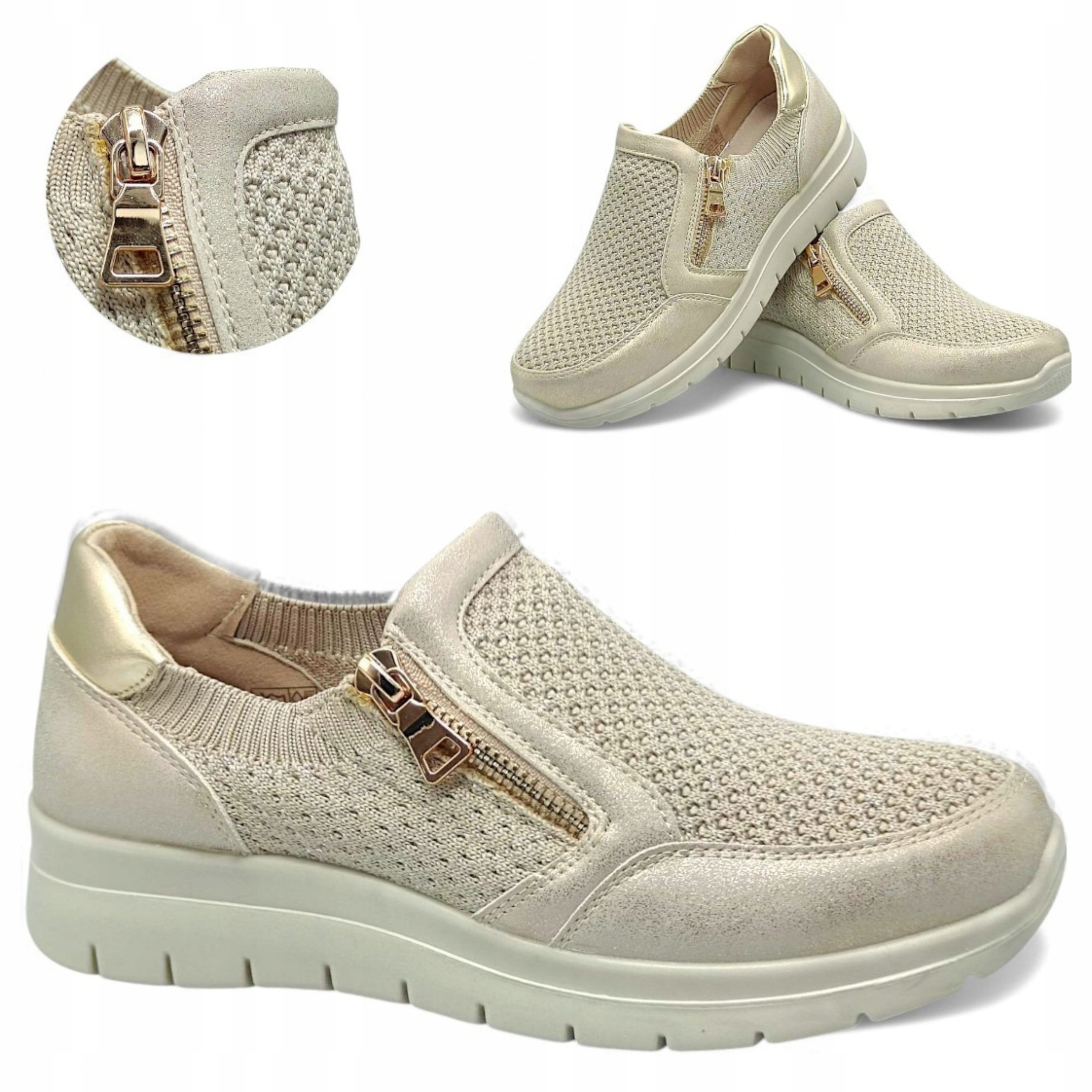 Jarní nazouvací dámské polobotky 39 Unisoft Lehké boty na platformě, zlaté