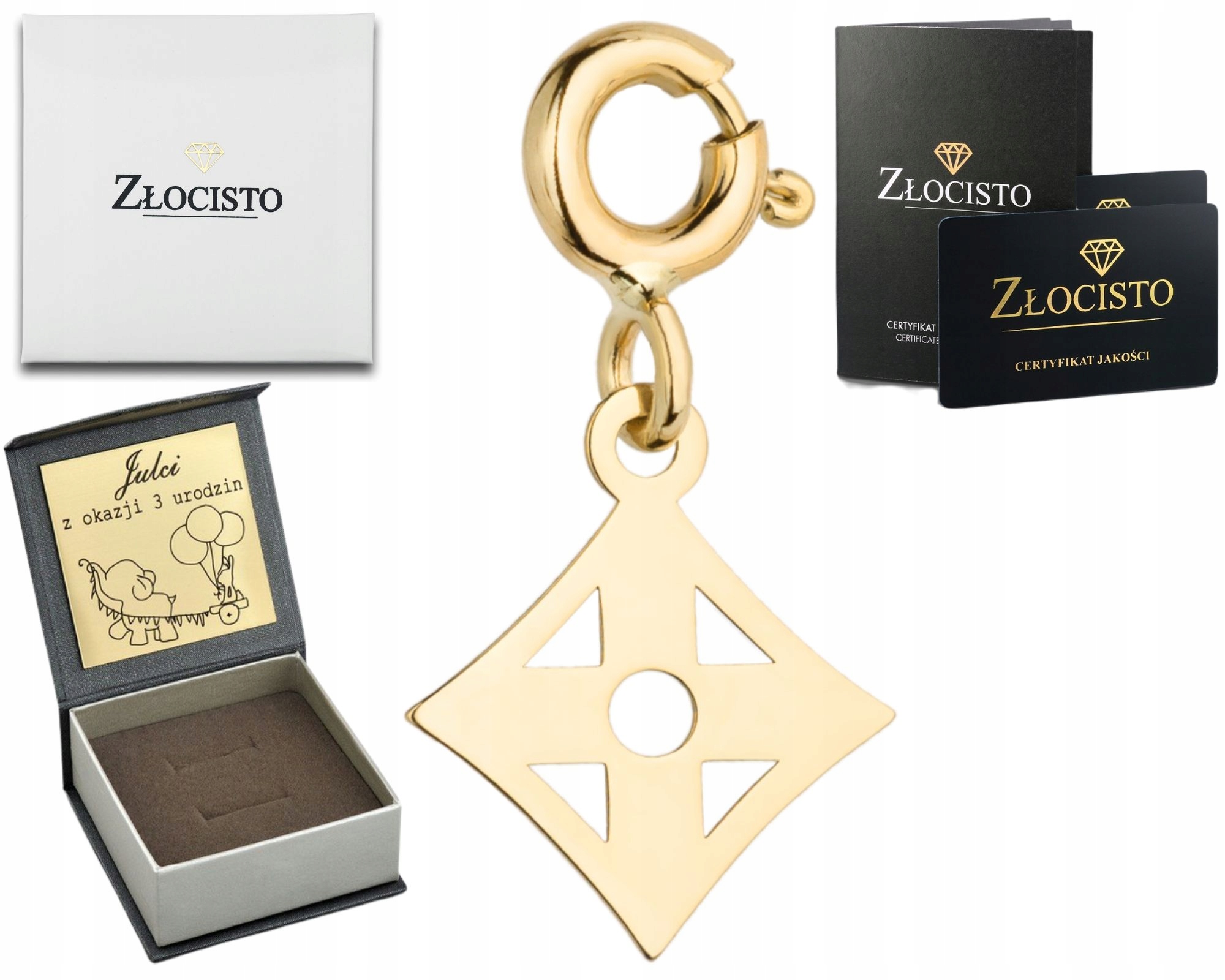 Zlatý Ozdobný Přívěsek Čtverec 585 Gravírování