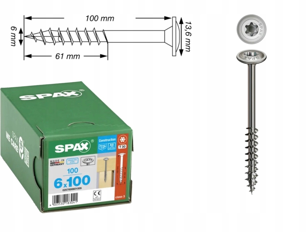 Univerzální vruty do dřeva ocel A2 Spax 6 x 100 mm 100 ks