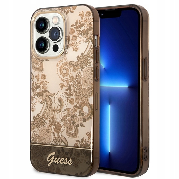 Pouzdro Guess Hardcase Porcelain Ochre pro iPhone 14 Pro