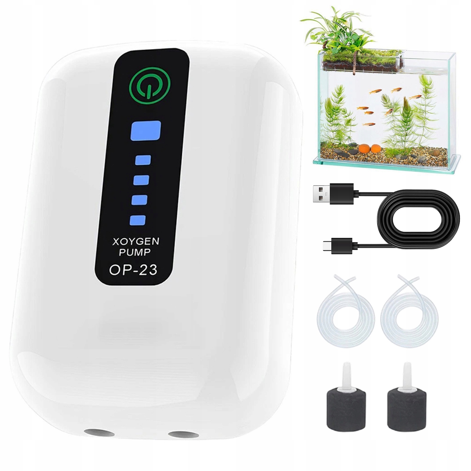 Levně Provzdušňovač Pro Akvárium Pumpa Tichá Silná 2 Otvory 2W 1.5L/min