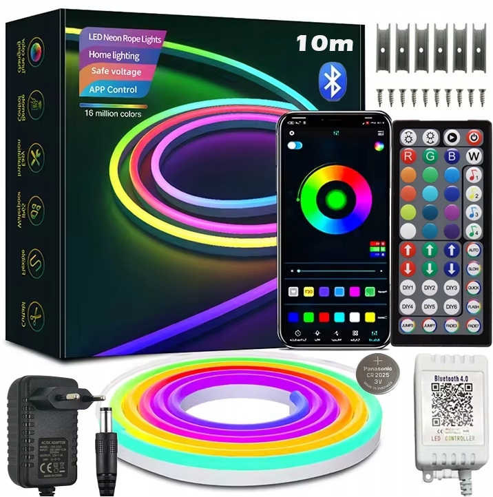 Taśma Led Neon 10M (1x10)APLIKACJA Bluetooth Rgb Pilot IP67 24V Wodoodporna
