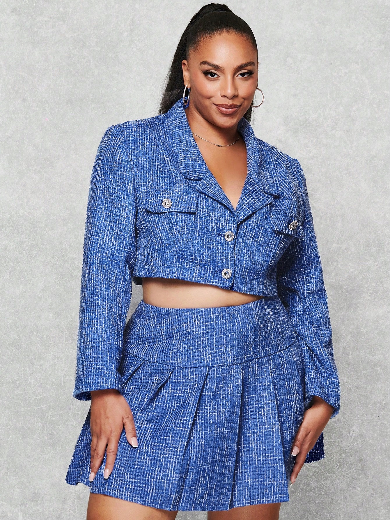 Sako Tvídové Elegantní Krátké S Zdobenými Knoflíky Shein XL 42