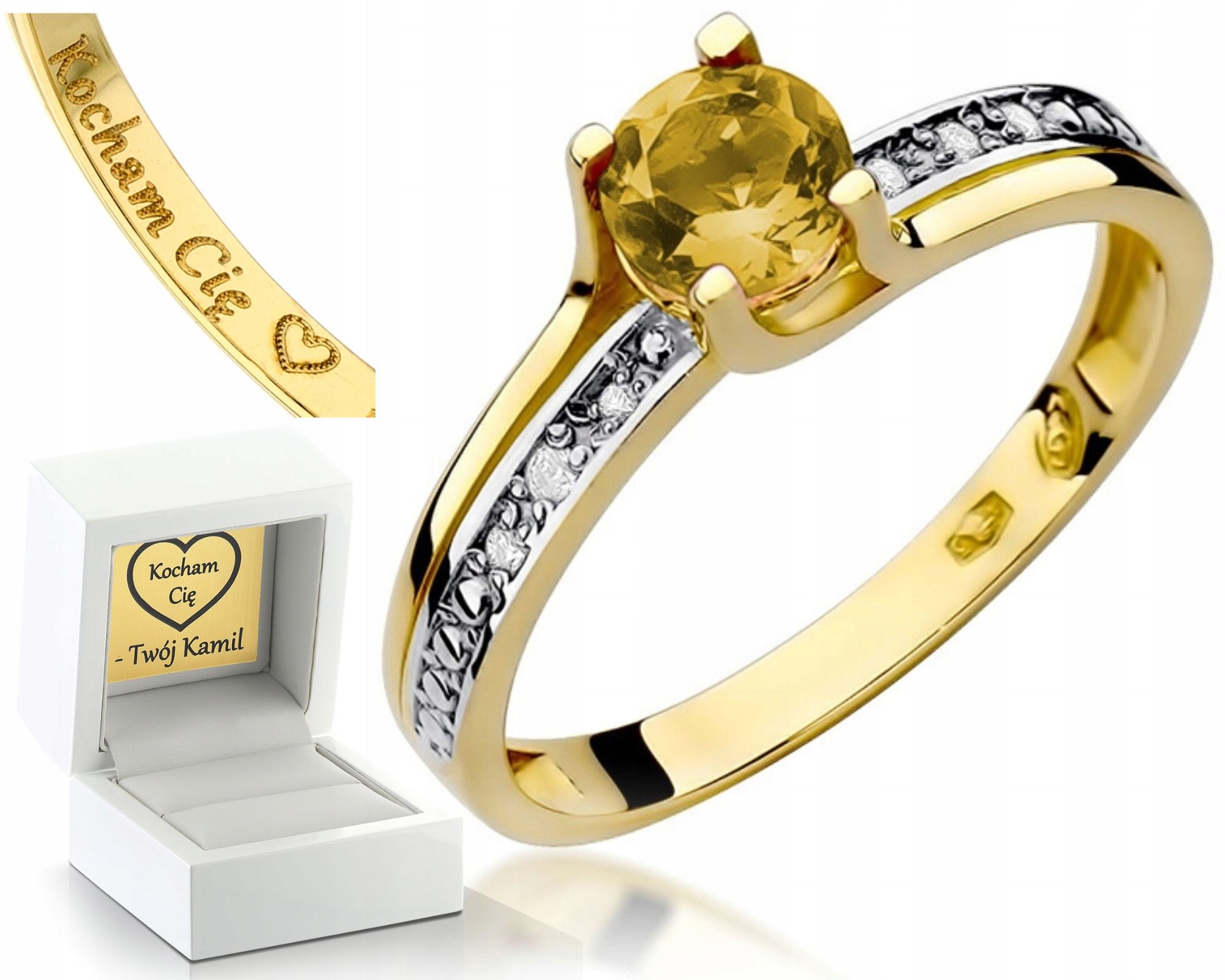 Bohatý Prstýnek Citronů A Diamantů Gravírování Bonus