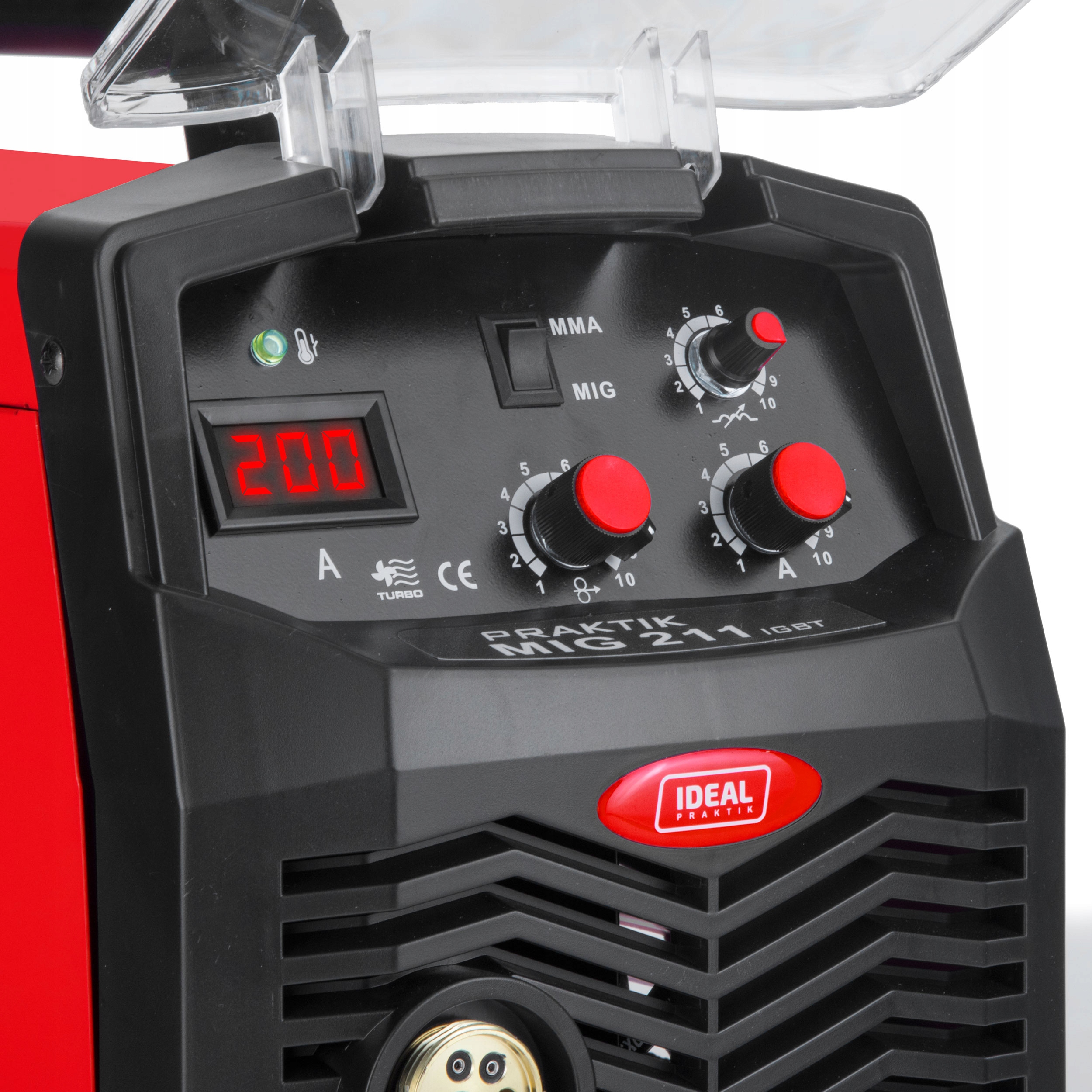 PÓŁAUTOMAT SPAWALNICZY IDEAL PRAKTIK MIG 211 IGBT MMA FLUX 230V 200A 3W1 Czas cyklu pracy 60%
