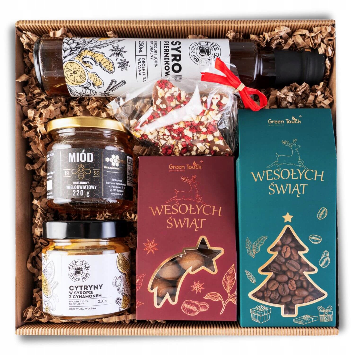 Levně Vánoční Dárkový Koš sada na dárek káva sladkosti sirup med box