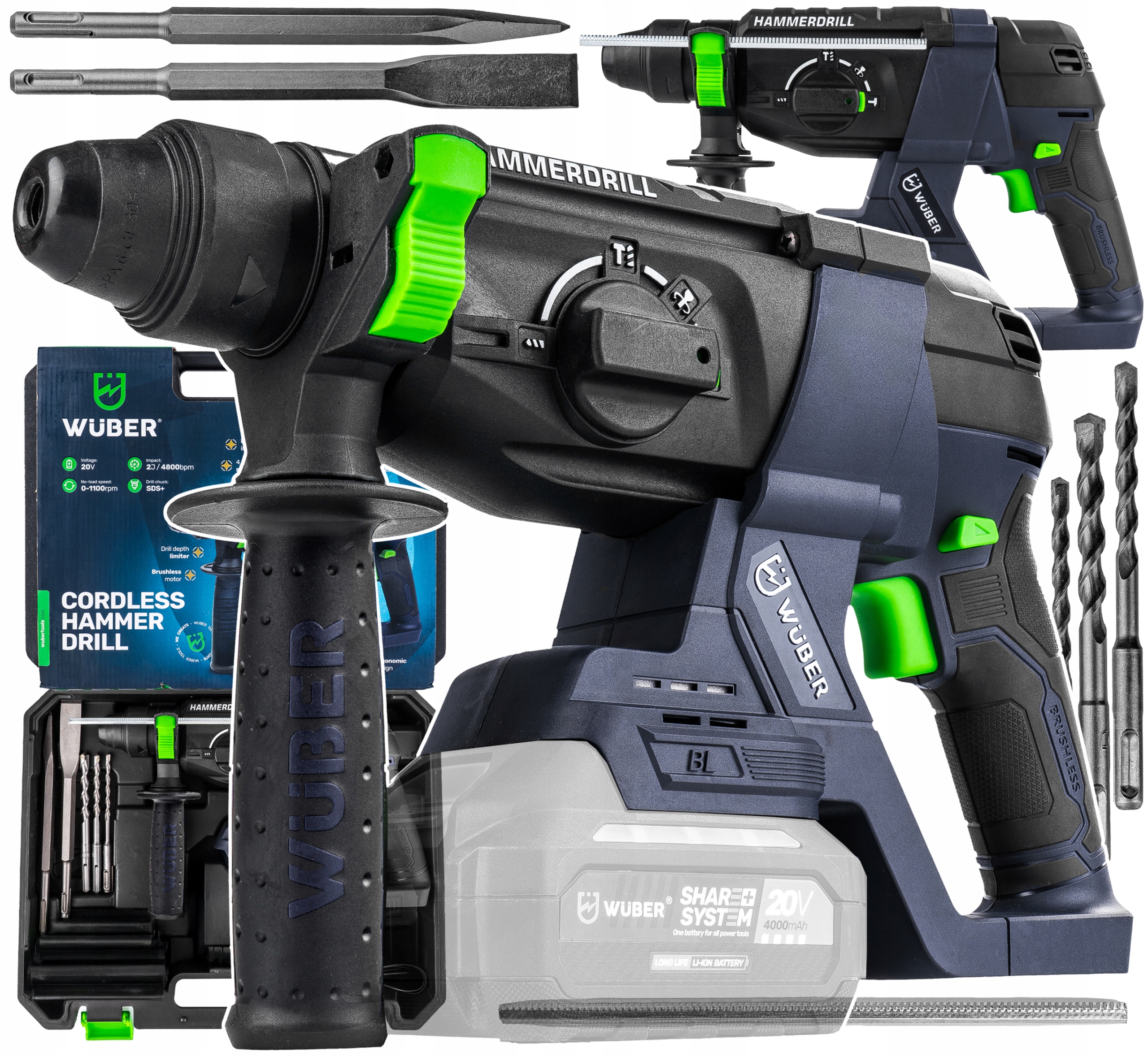 Akumulátorová Vrtačka Příklepová Vrtačka Kladivo Sds+ S Funkcí Kování 2J