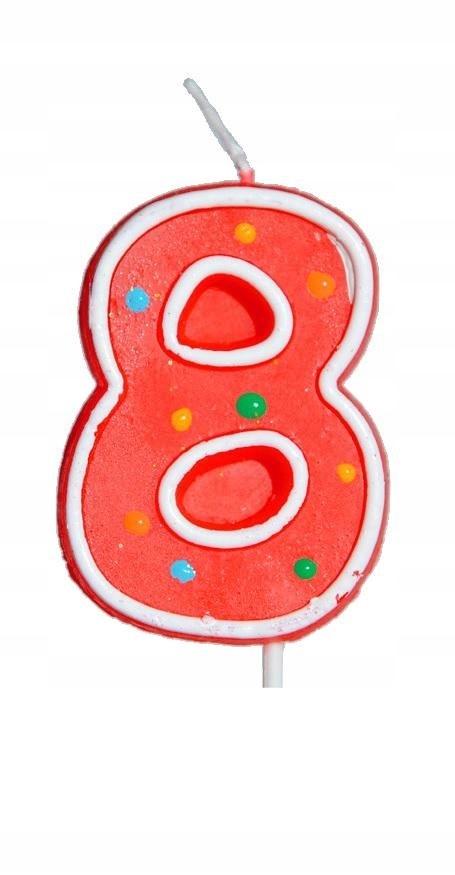 świeczka 12szt. urodziny ''8'' KROPKI — 2