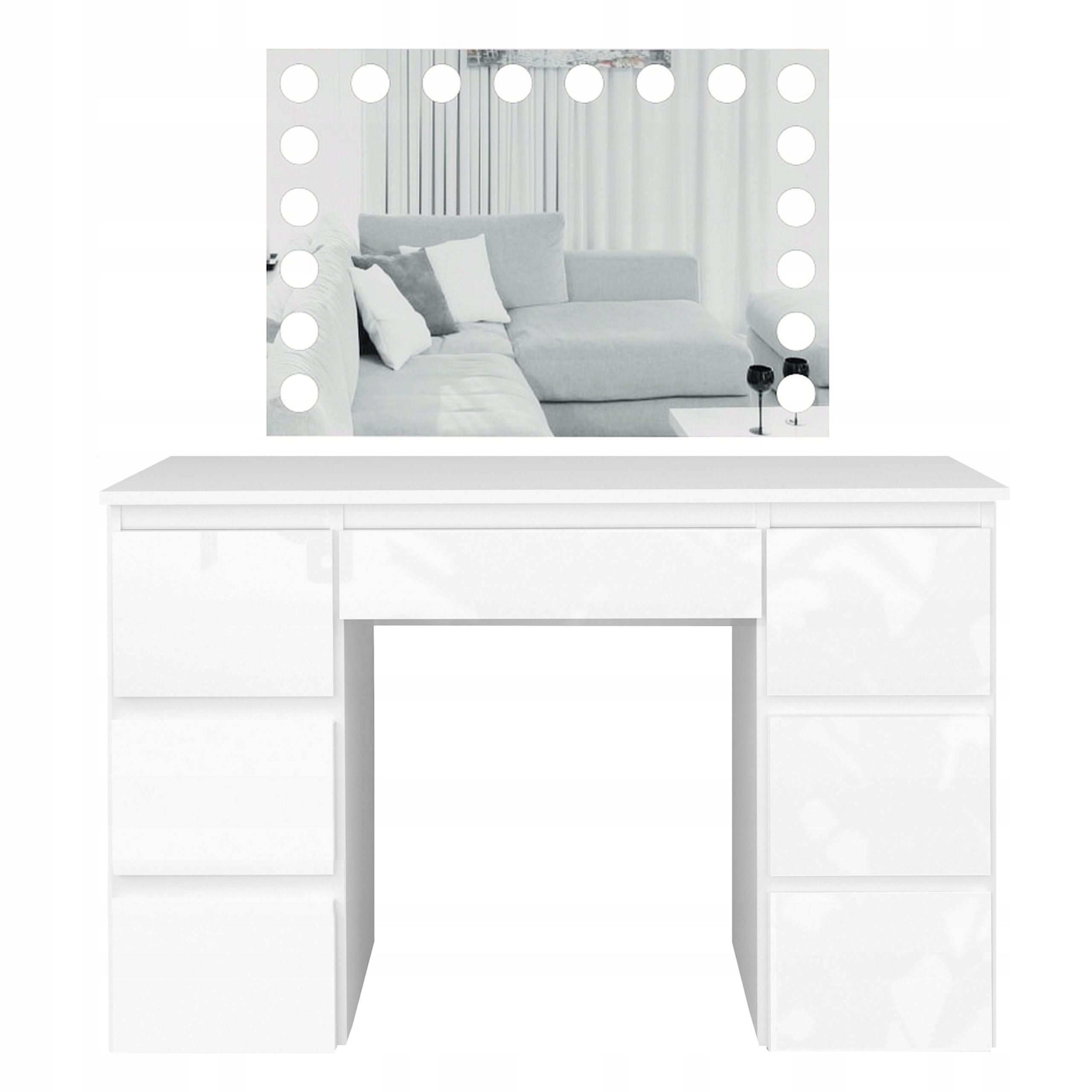 TOALETKA BIAŁY POŁYSK LUSTRO Z OŚWIETLENIEM LEDOWYM LED POJEMNE SZUFLADY Stan opakowania oryginalne