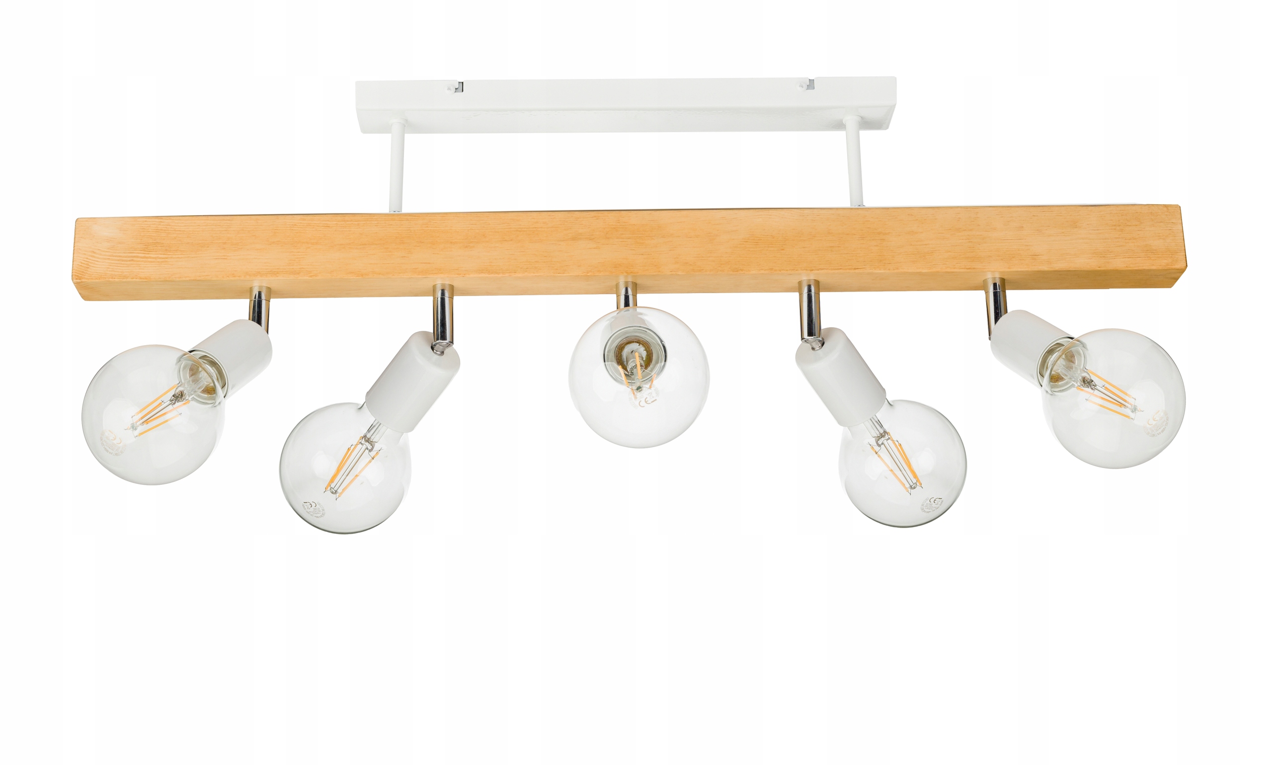 Dřevěná závěsná stropní lampa Lustr Stropní Svítidlo Loft Bílá na 5x E27