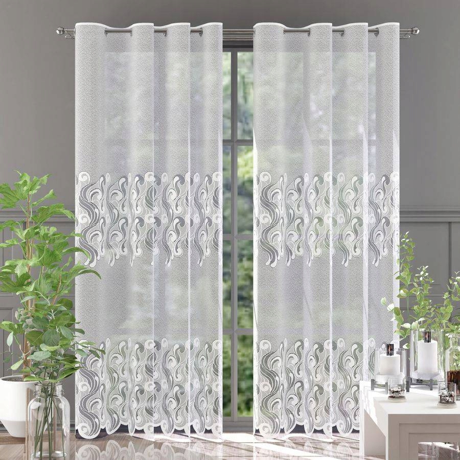 Firanka żakardowa biała wzory Korina 220 cm metraż (AW638045220) • Cena