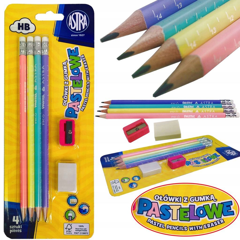 OŁÓWKI PASTEL HB GUMKA + TEMPERÓWKA BLISTER ASTRA Bohater brak