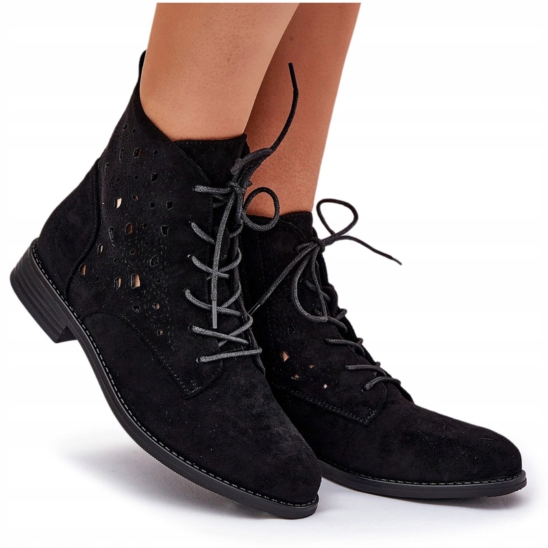 Kotníkové Boty Plochý Ažurový Zip Vzor S.barski HY51-136 Černé 37