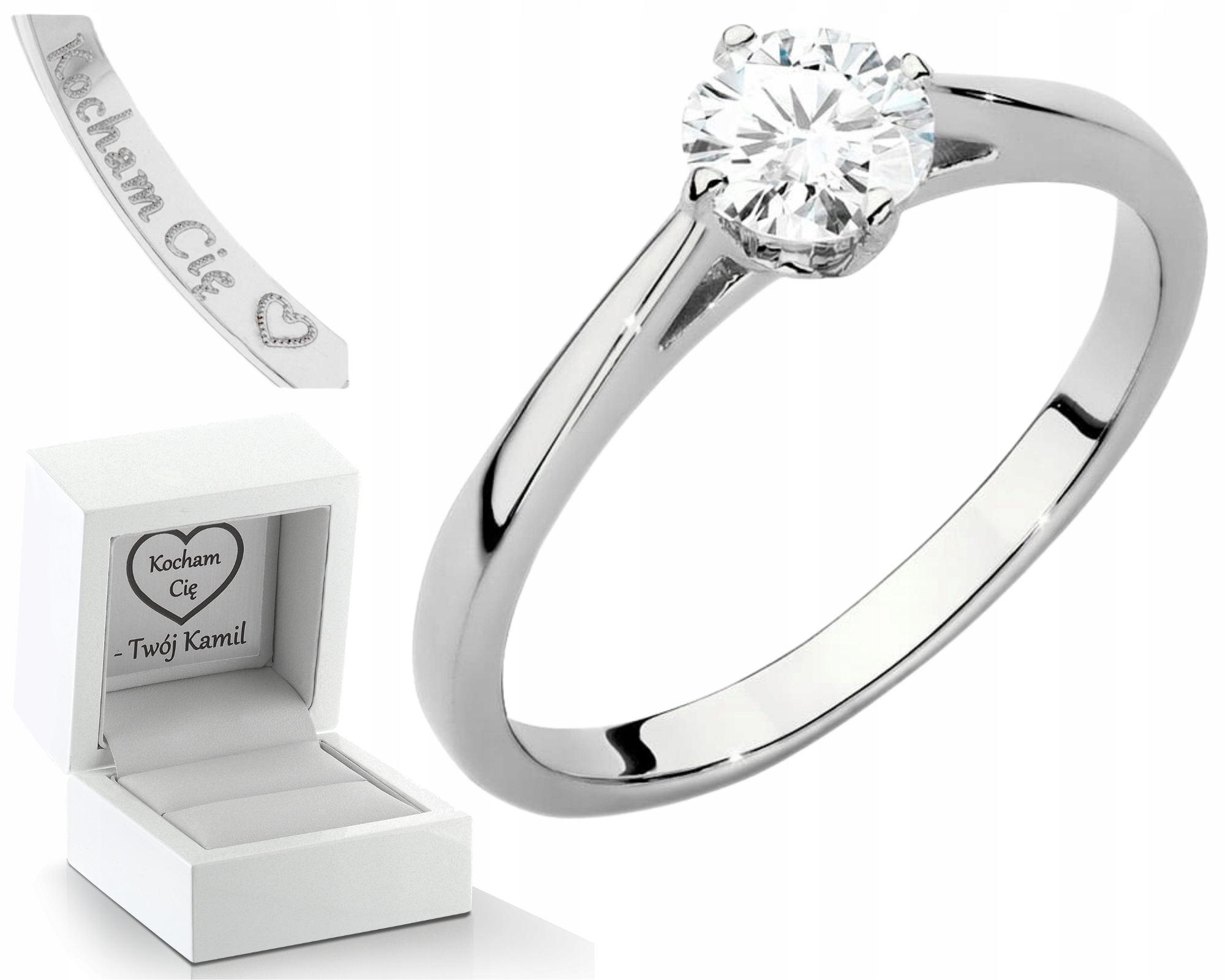 Bílé Zlato Prstýnek S Laboratorním Briliantem Gravírování 585 Dárek