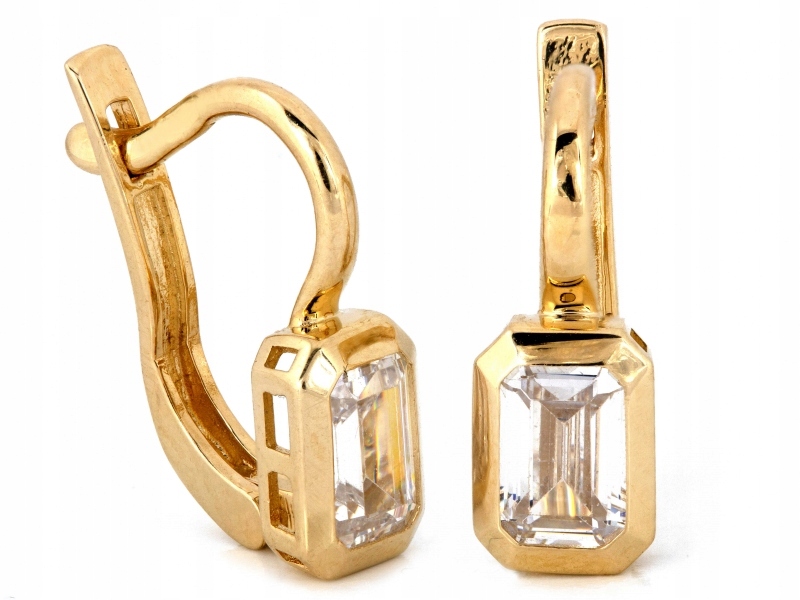 Náušnice 585 zlaté anglické jemné elegantní s obdélníkovým zirkonem