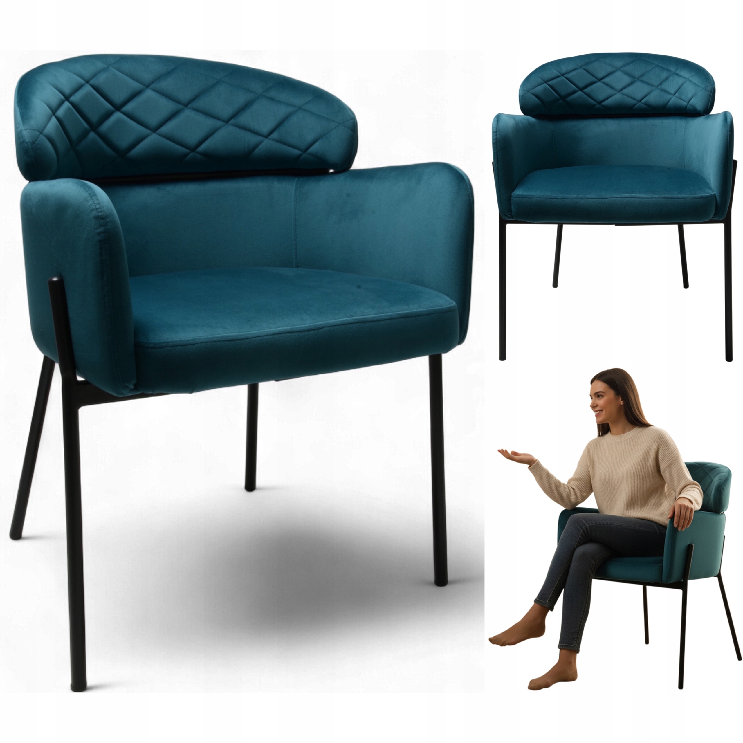 Křeslo Detroit Mořský Velur Moderní obývací pokoj Loft Kuchyně glamour křeslo