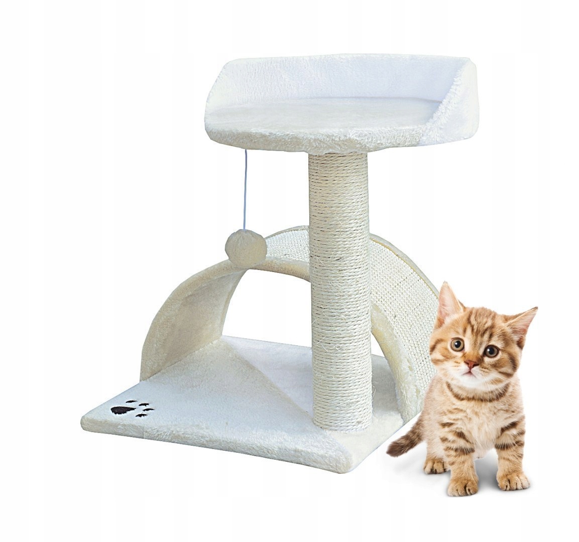 Levně Škrabadlo pro kočky Pelíšek+Budička bílo-béžová 43cm Bituxx