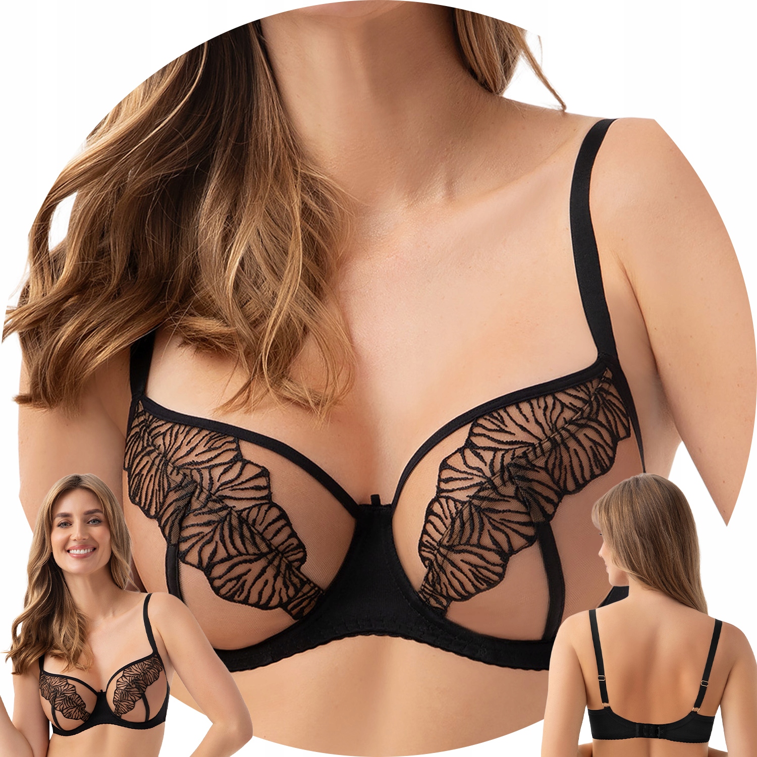 Gorsenia K964 Vida černá krajka tyl Podprsenka soft 80D Měkká