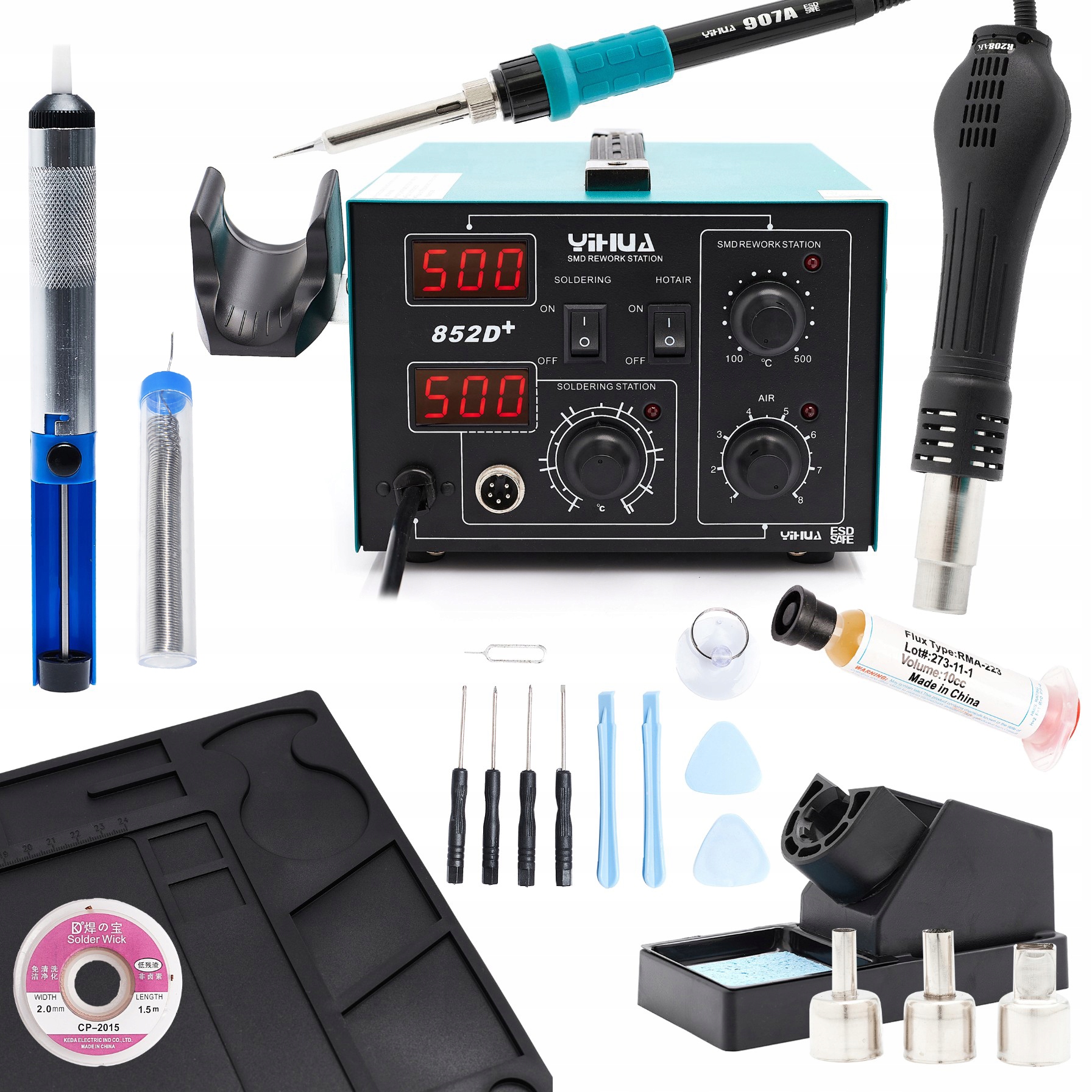 Sada Pájecí Stanice Svařovací Páječka Hotair Yihua 852D Příslušenství