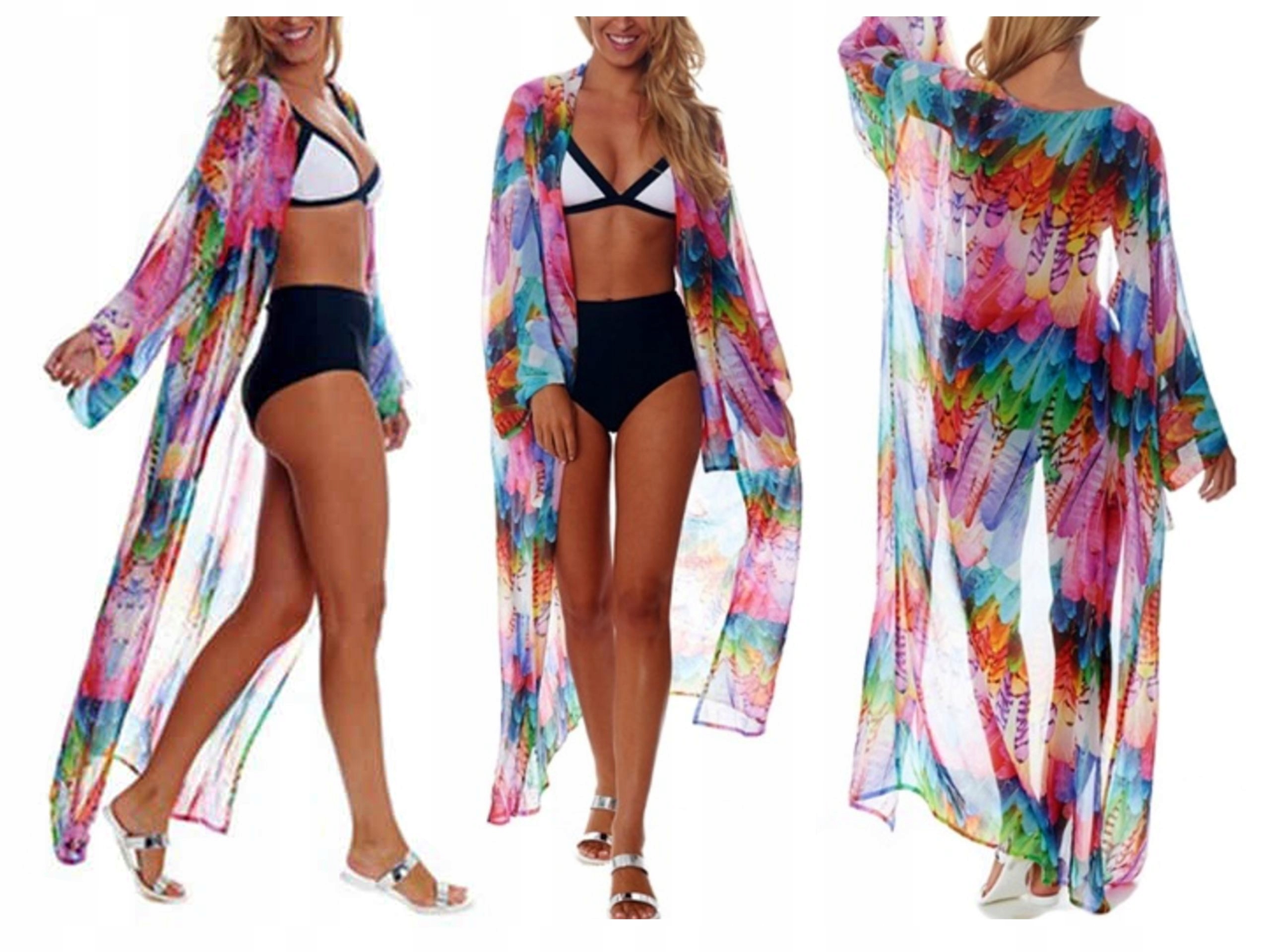 TUNIKA plażowa DŁUGA pareo kolorowa NARZUTKA boho Wzór dominujący bez wzoru