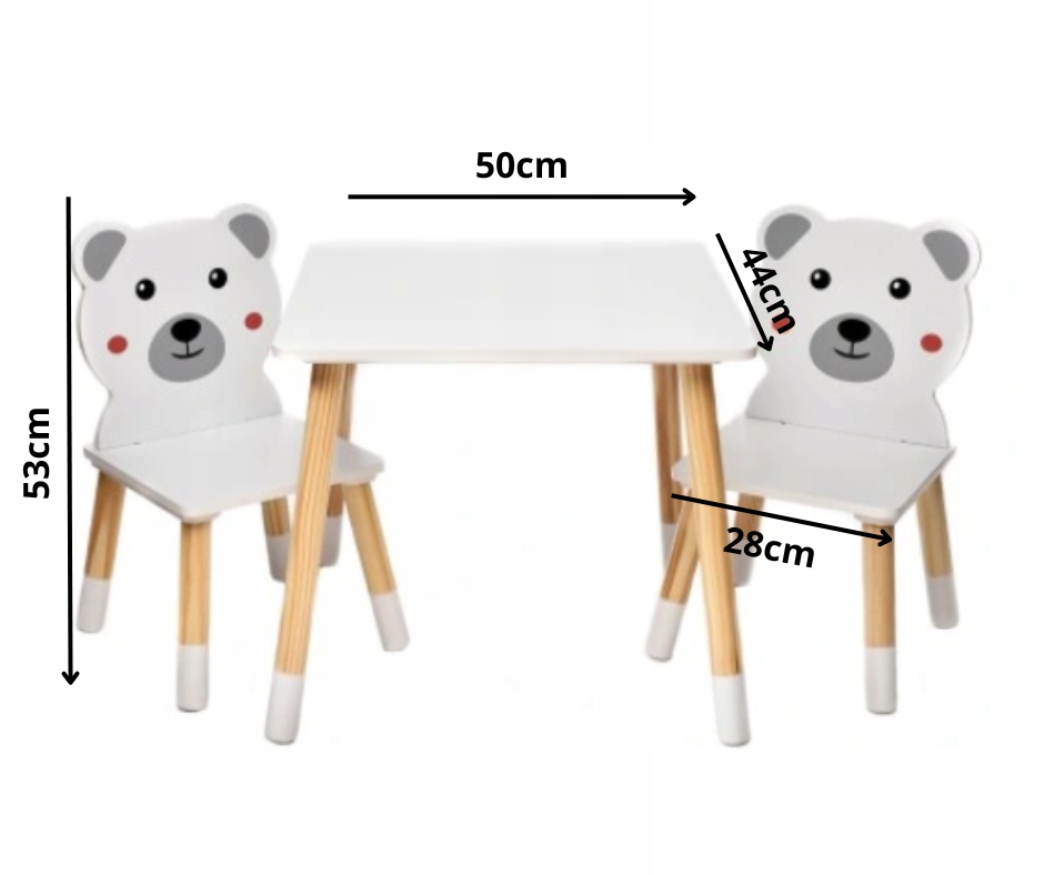 WYSOKIEJ JAKOŚCI ZESTAW STÓŁ + 2 KRZESŁA MEBLE DZIECIĘCE MISIE DLA DZIECI Kolekcja Miś