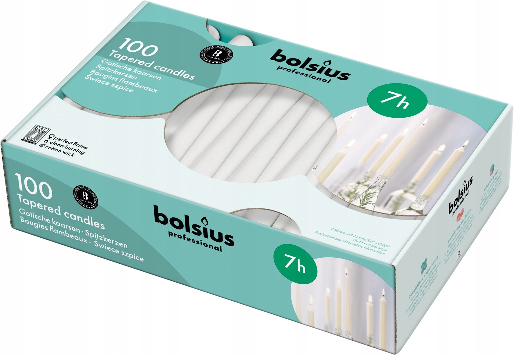 Svíčka Bolsius konická stolní 240/23 100 kusů bílá