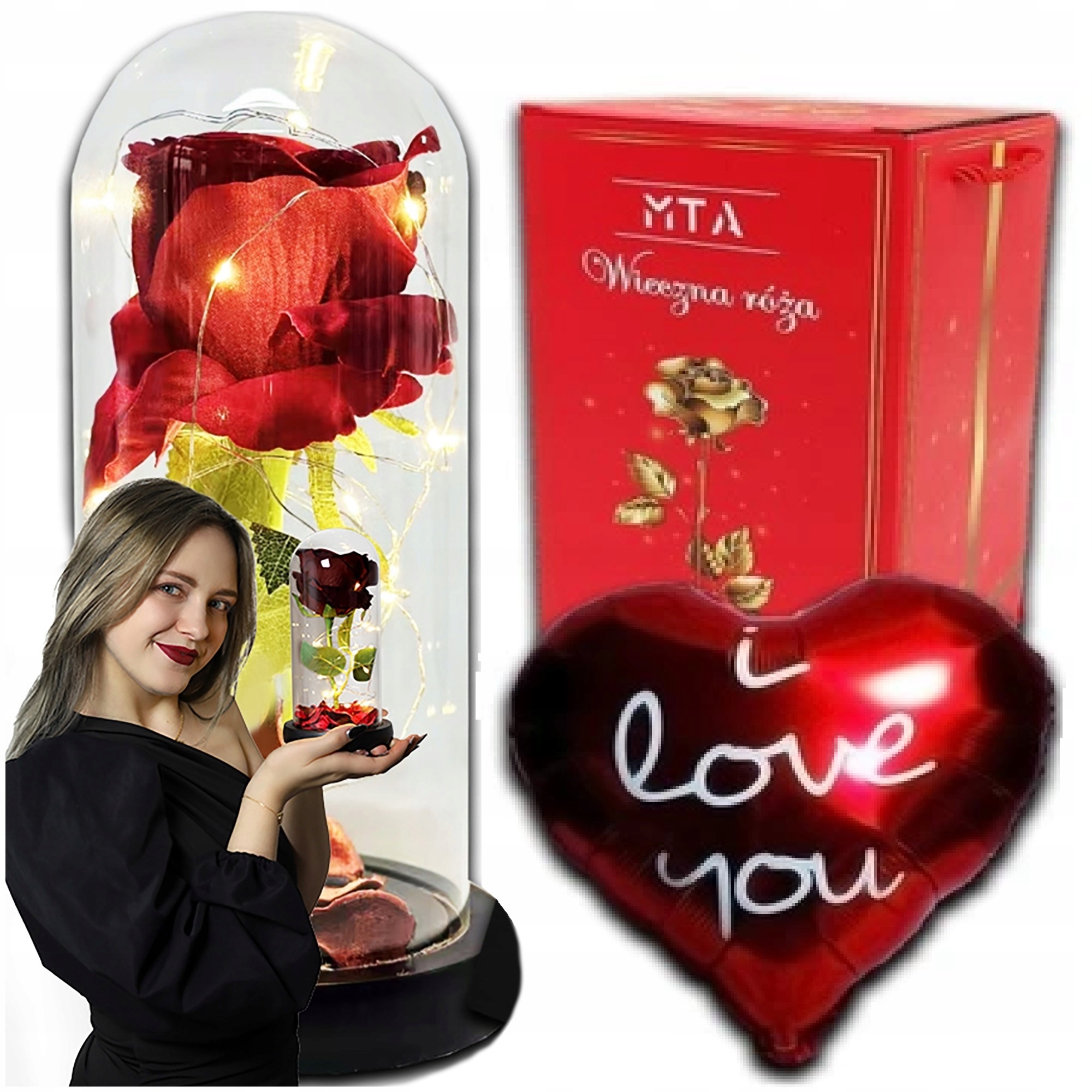 Stabilizovaná Růže Ve Skle Led Svítící Dárek K Výročí, Jmeninám, Svatba