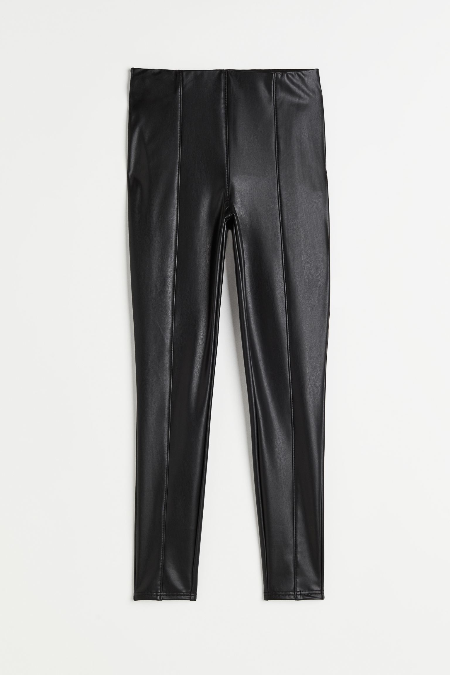 Powlekane legginsy z kantami z przodu Spodnie z imit. skóry H&M r.44