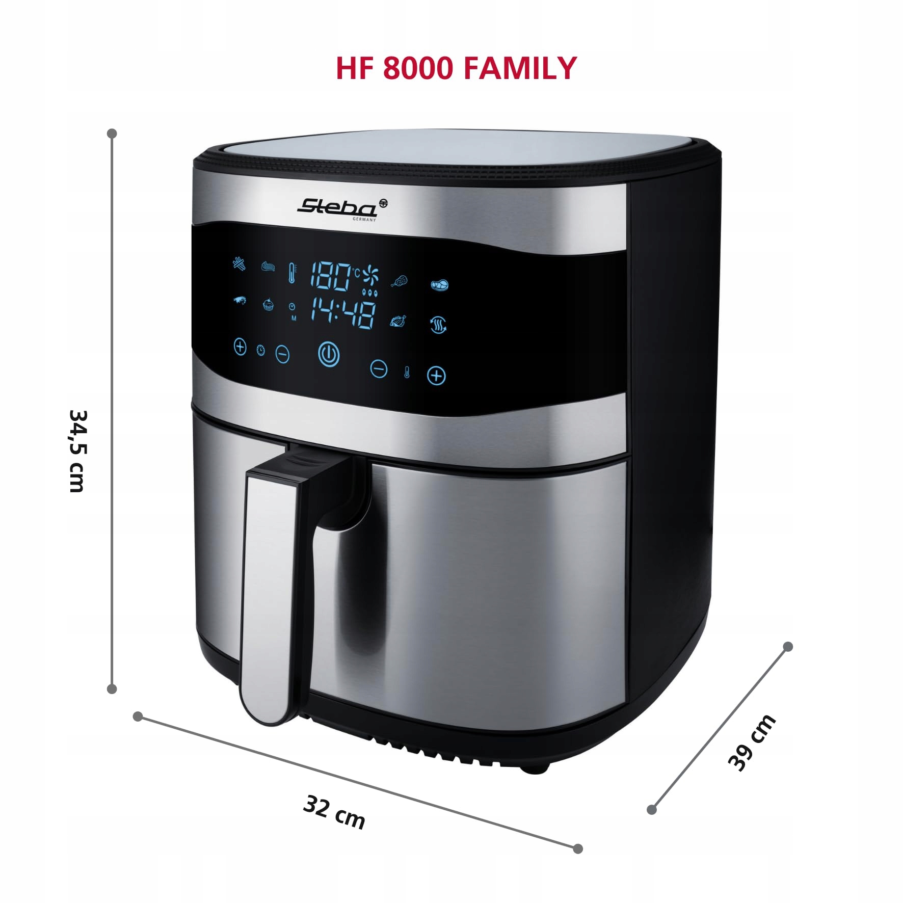 STEBA Frytkownica Beztłuszczowa 8L Ekran Dotykowy 8 Programów 1800W Timer — miniatura 2