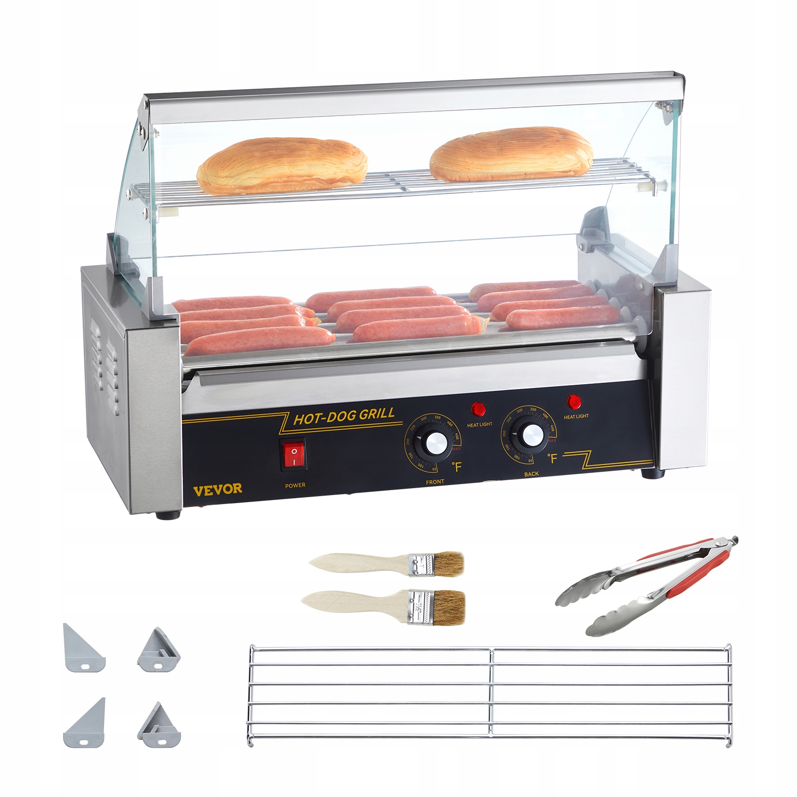 Elektryczny 12 Hot Dog 5 Roller Grill Cooker Machine Backsplash & Półka 1000W Marka Vevor