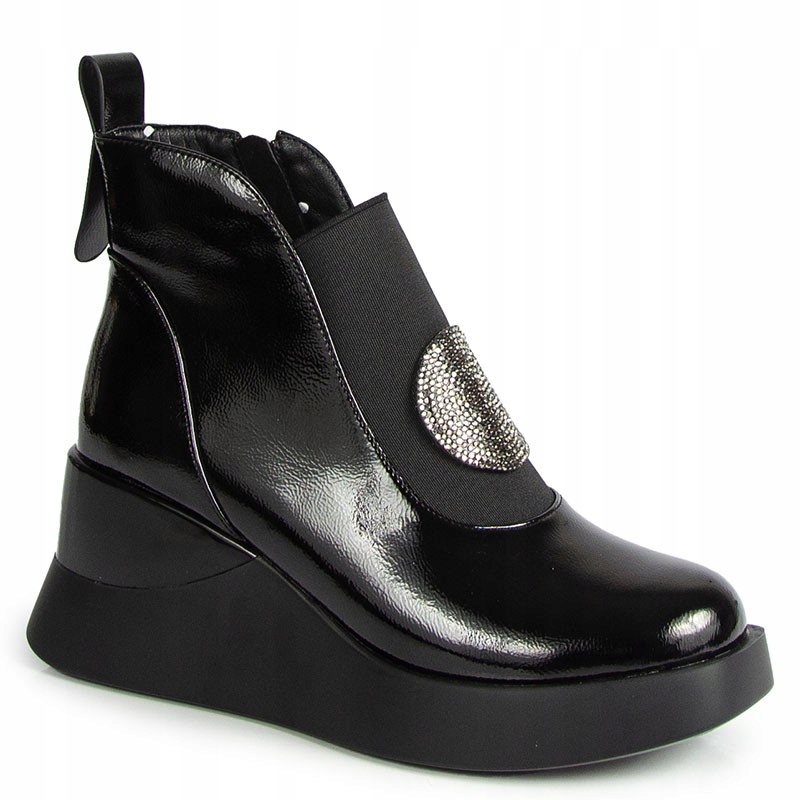 S.barski MR52-104 Černé Lakované Kotníkové Boty S Ozdobou D&a 40
