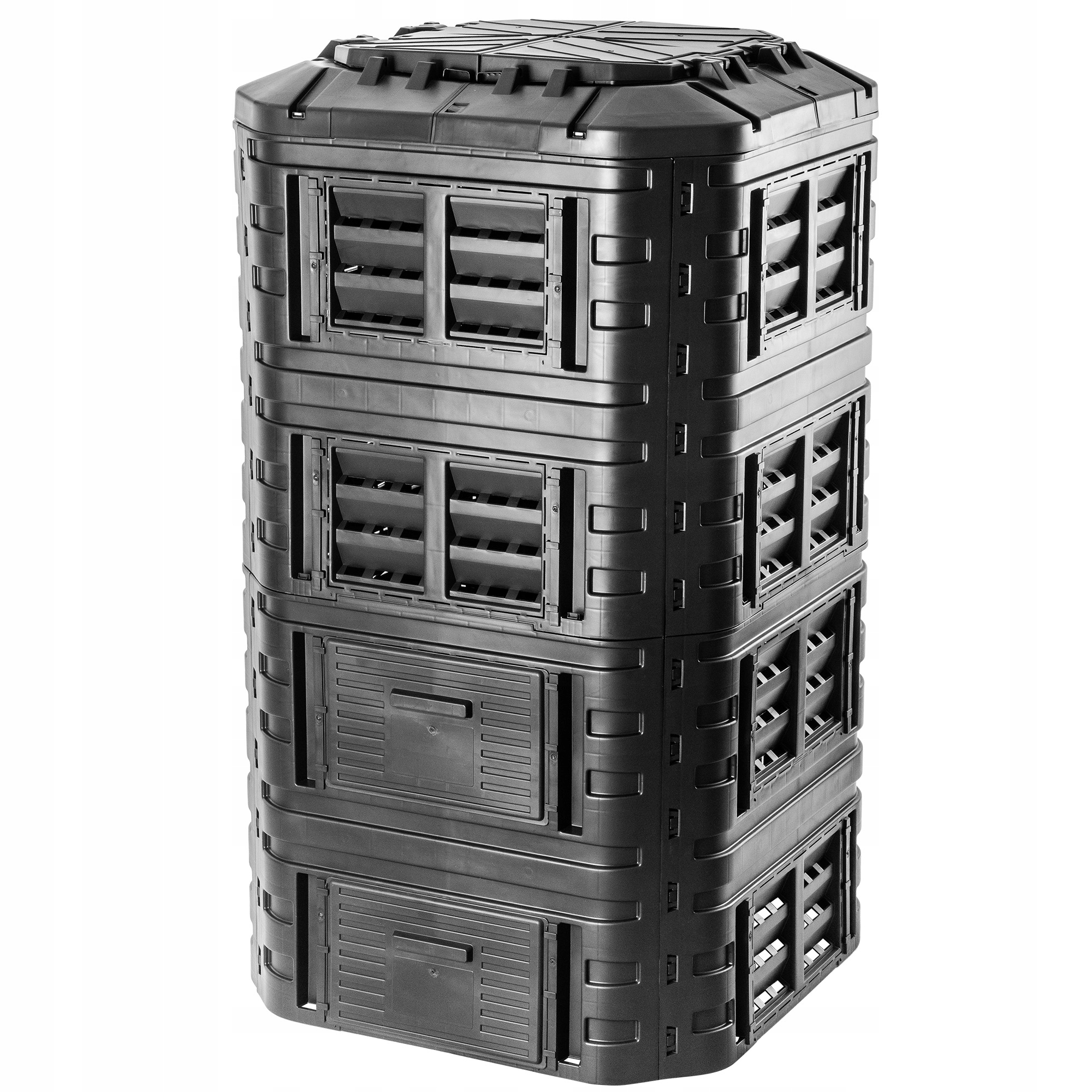 KOMPOSTOWNIK OGRODOWY MODUŁOWY 1260L MROZOODPORNY CAŁOROCZNY CZARNY