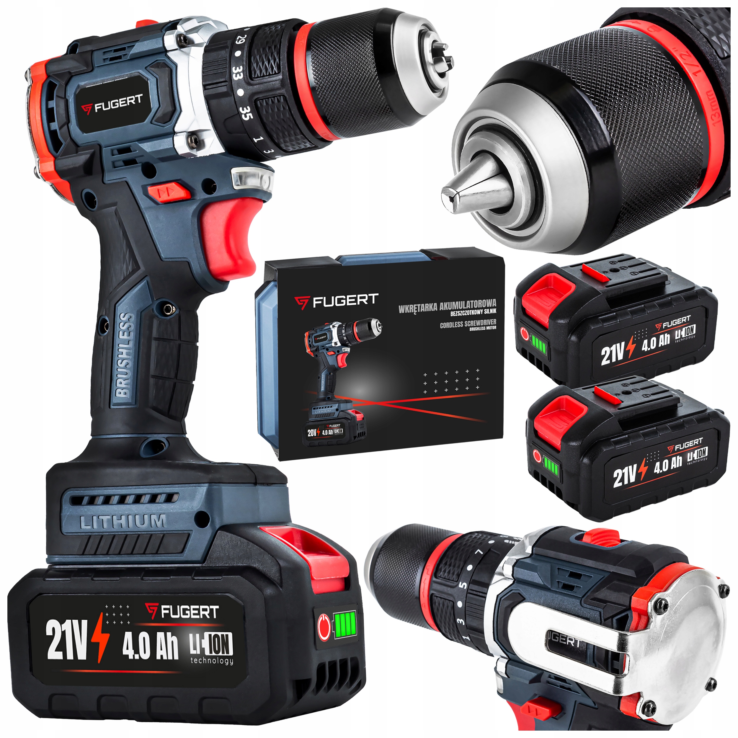 Wkrętarka Udarowa Akumulatorowa Wiertarka 2X 21V 4AH Bezszczotkowa +walizka