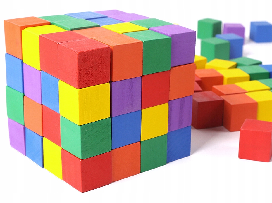 DREWNIANY ZESTAW KOLOROWE KLOCKI KOSTKI MONTESSORI Marka Skymart