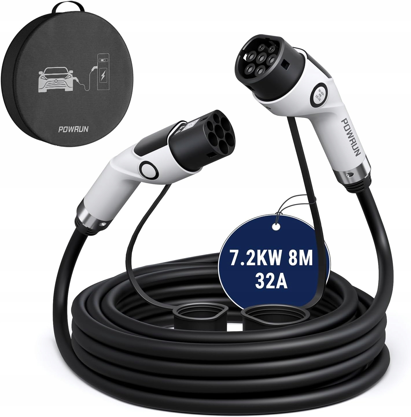 Nabíjačka Pre Elektrické Automobily Powrun 7,2KW 8M 32A Kábel Typ 2 IP55