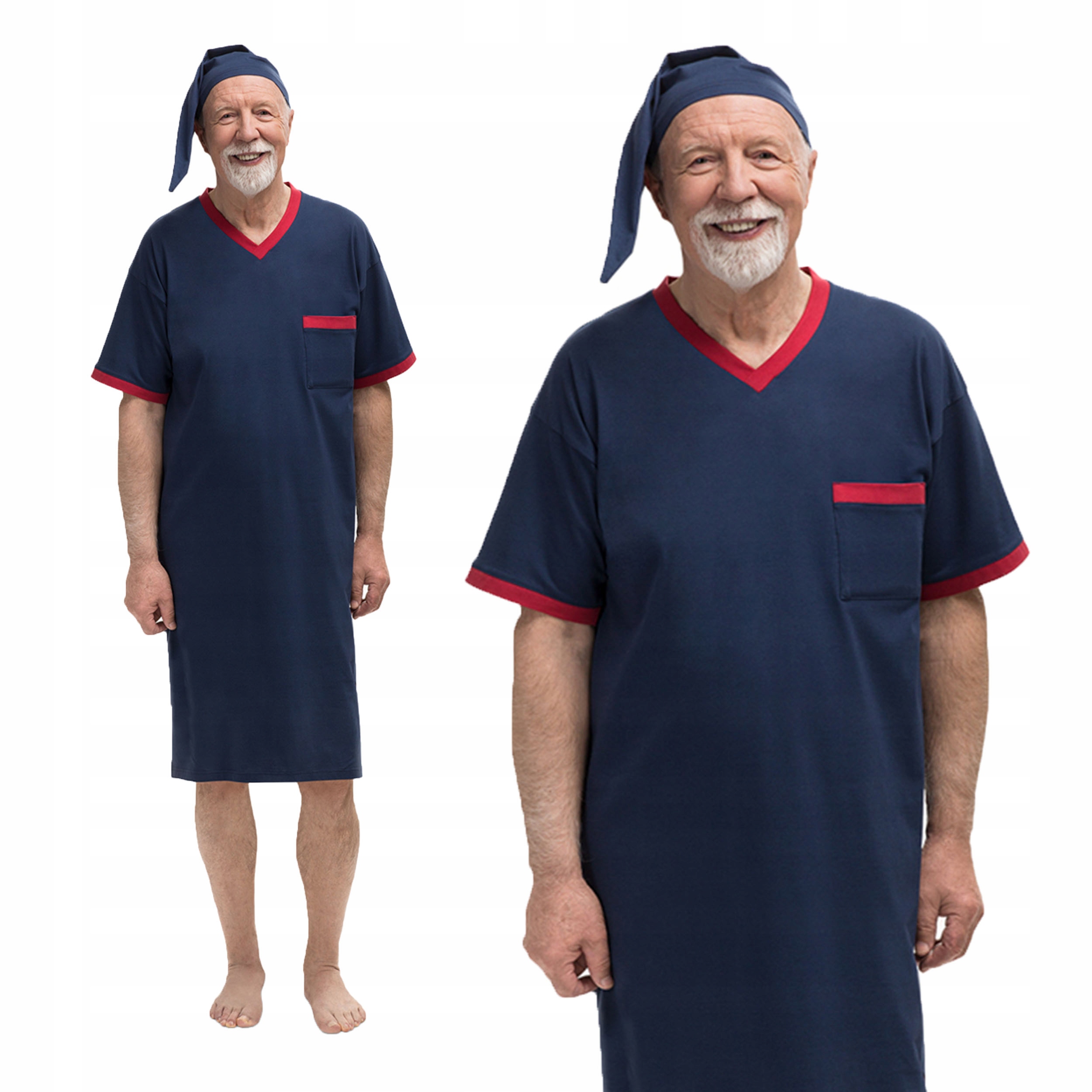 Koszula Nocna Męska Bawełniana Krótki Rękaw Duże Rozmiary Szlafmyca 3XL