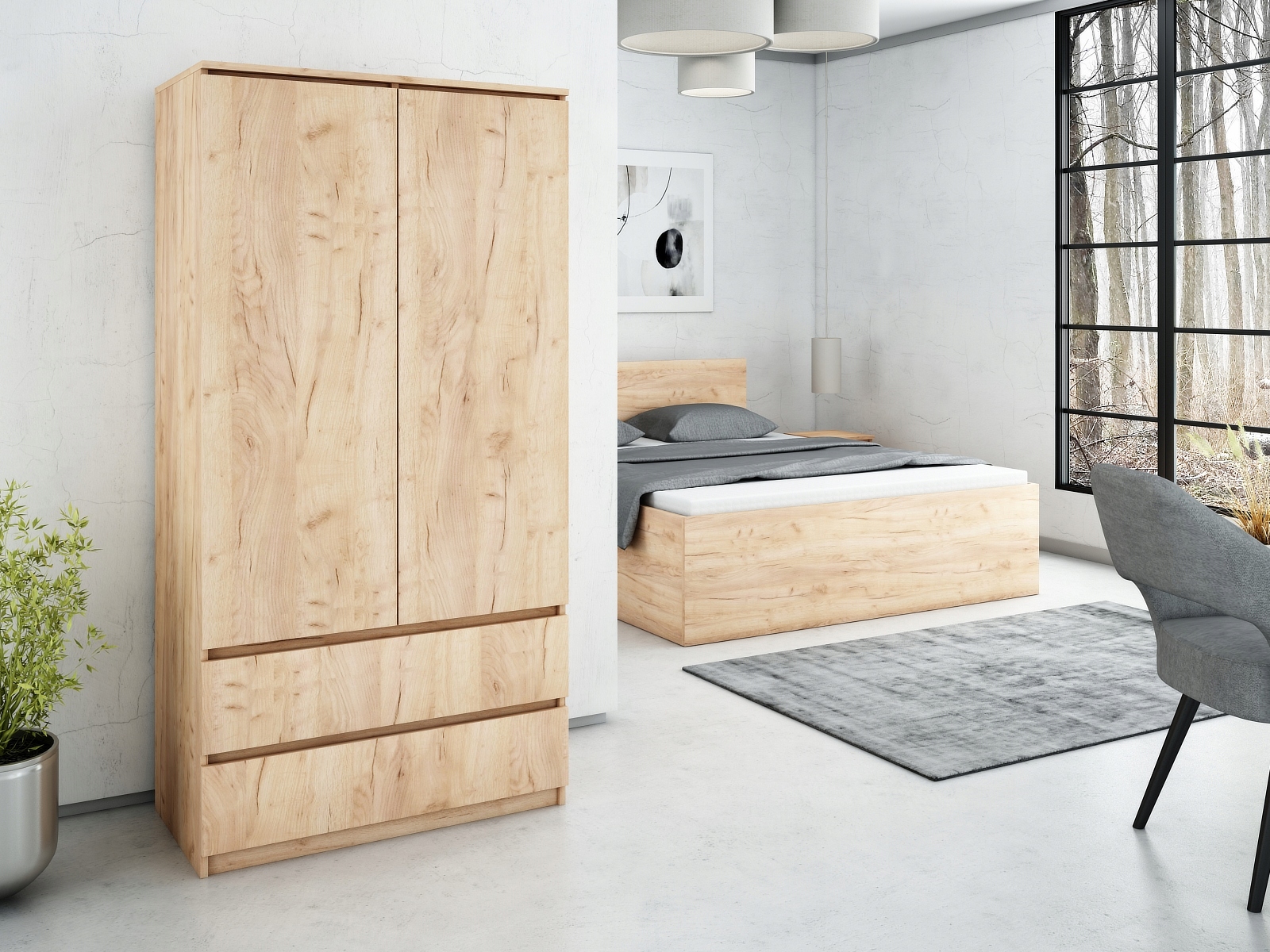 SZAFA DWUDRZWIOWA Z SZUFLADAMI 90 CM DO GARDEROBY, SYPIALNI BIAŁA Typ drzwi Uchylne