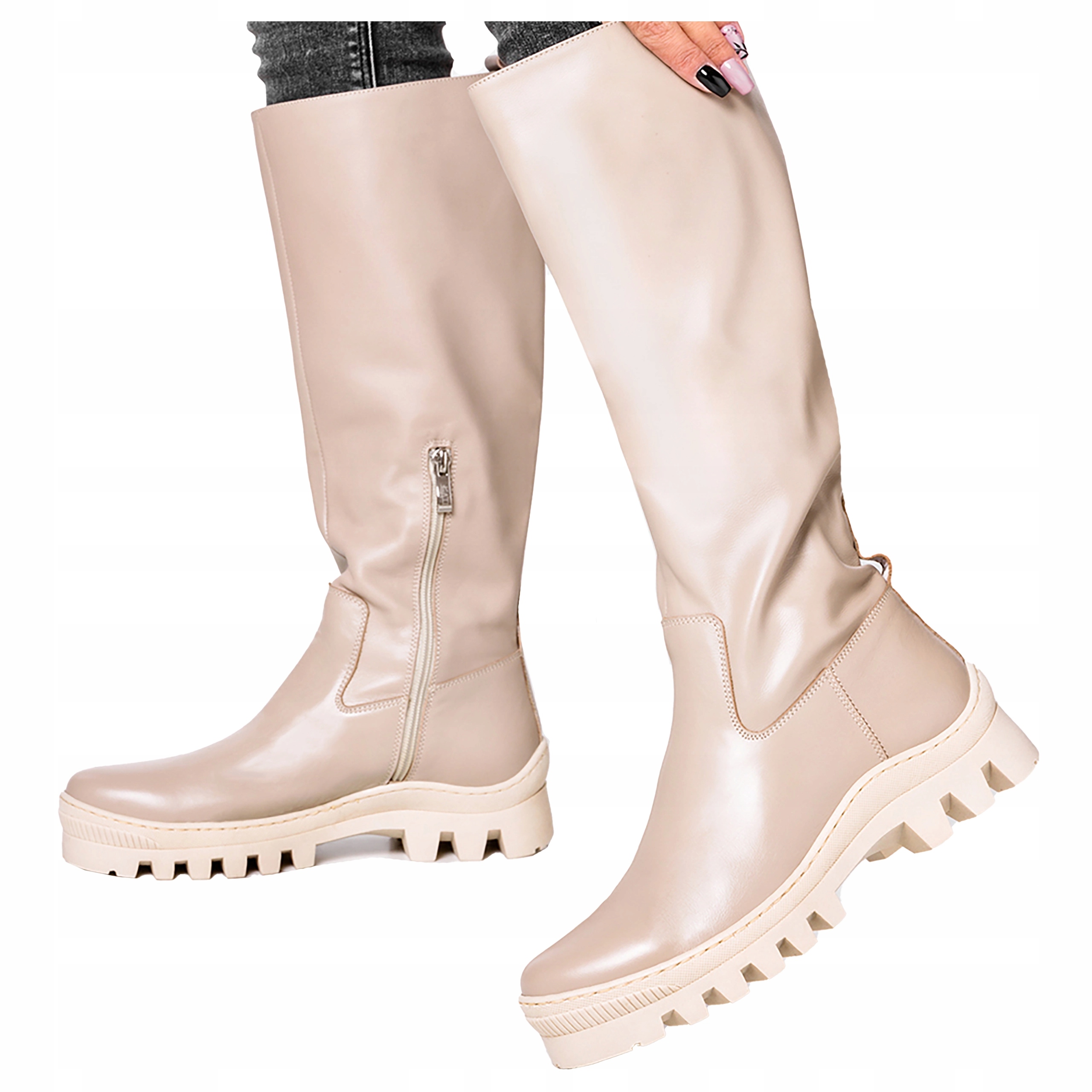 Dámské kozačky Kati Béžové Na platformě Kozačky Produkt Polský vel. 37