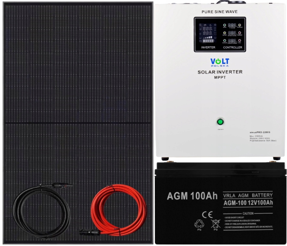 Zestaw Solarny Panel Słoneczny 2200W Inwerter MPPT 12v 230V AGM 100AH UPS