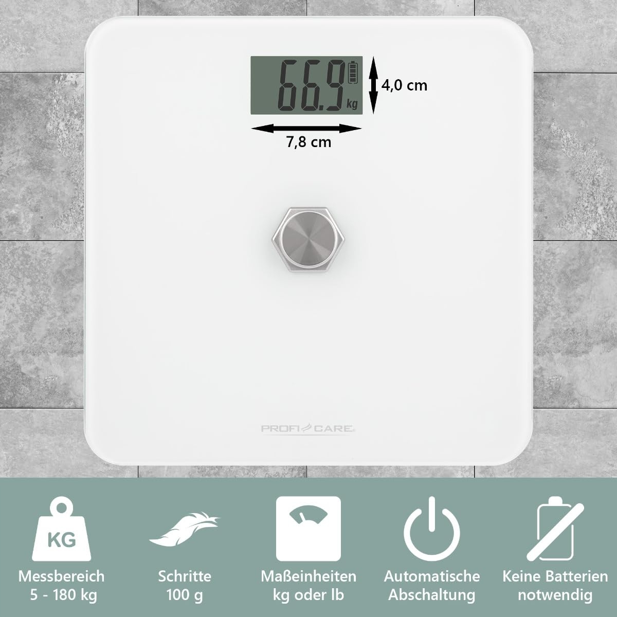 PROFICARE Waga Osobowa Bez Baterii Z Zakresem 5kg-180kg LCD Wyświetlacz — miniatura 5