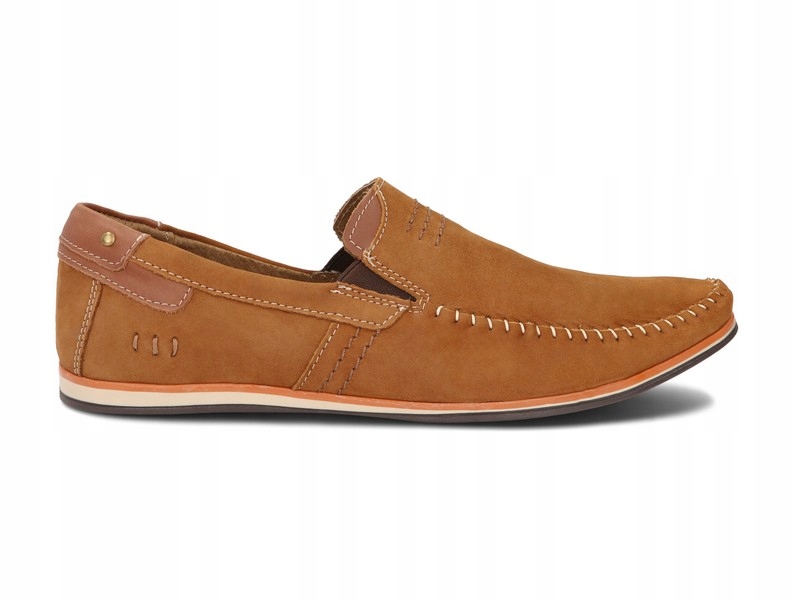 MOKASYNY BUTY MĘSKIE CASUAL SKÓRA 876R CAMEL 49 Nosek okrągły