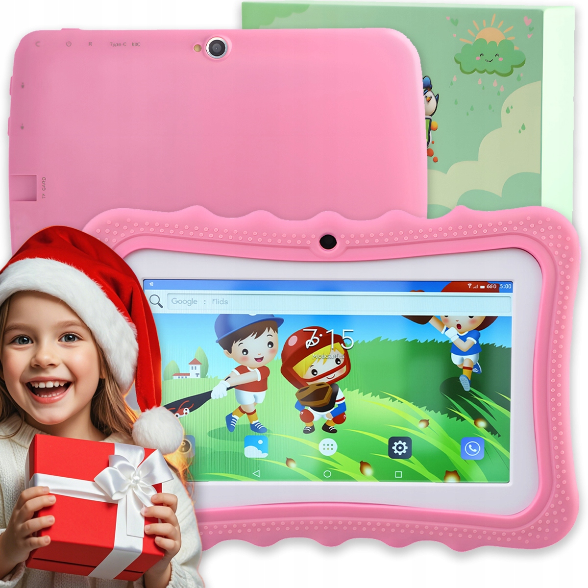 Tablet Pro Děti 7" Vzdělávací Hračky Android 9.0 Wifi Pouzdro Růžové