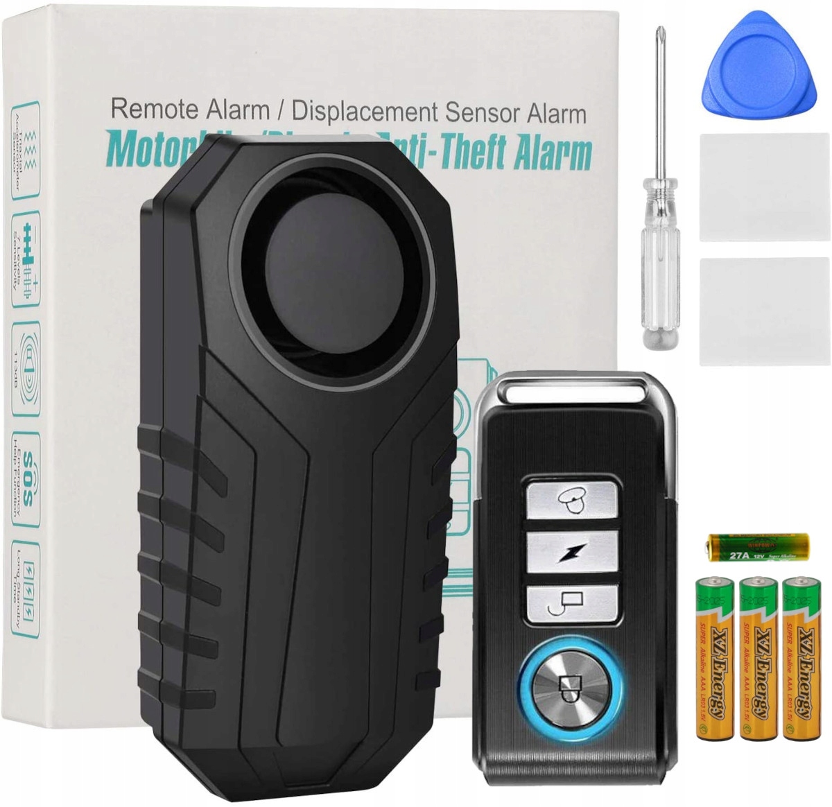 ALARM ROWEROWY + PILOT BLOKADA ZABEZPIECZENIE MOTORU HULAJNOGI GŁOŚNY 113d Grubość 2 mm