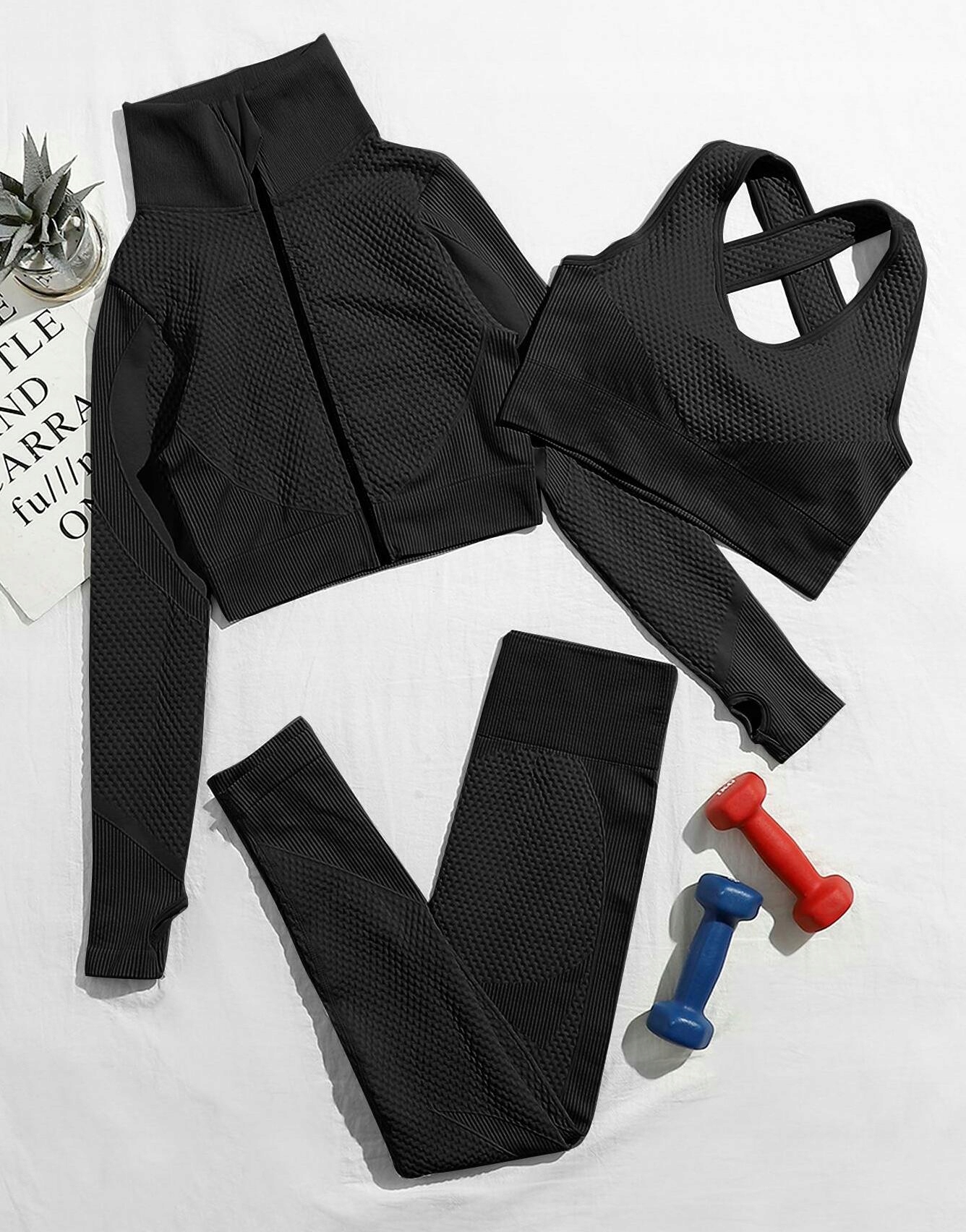 KOMPLET CZARNY TRENINGOWY MARSZCZONY DOPASOWANY WYSOKI STAN SHEIN 38