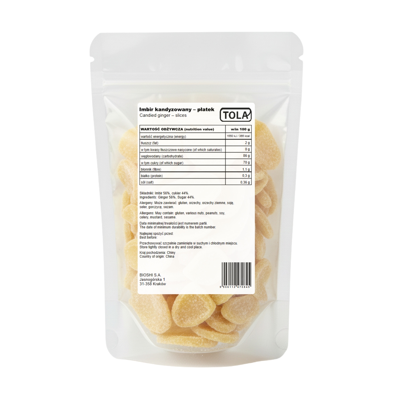 Kandovaný zázvor plátky 5 kg – přísada do koláčů, vysoká kvalita Tola