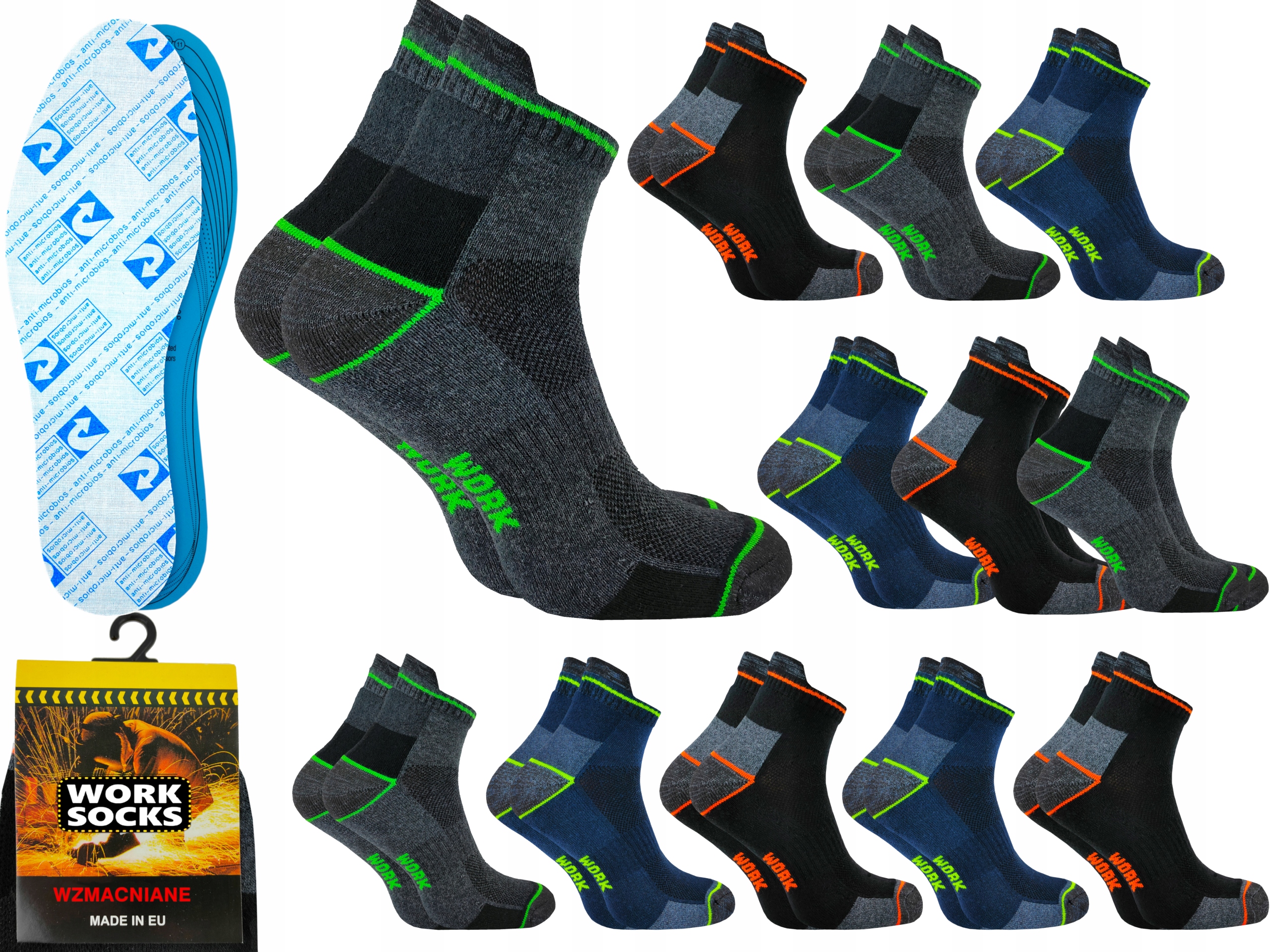 

12X Skarpety Robocze Work Wkładki BakteriaSTOP