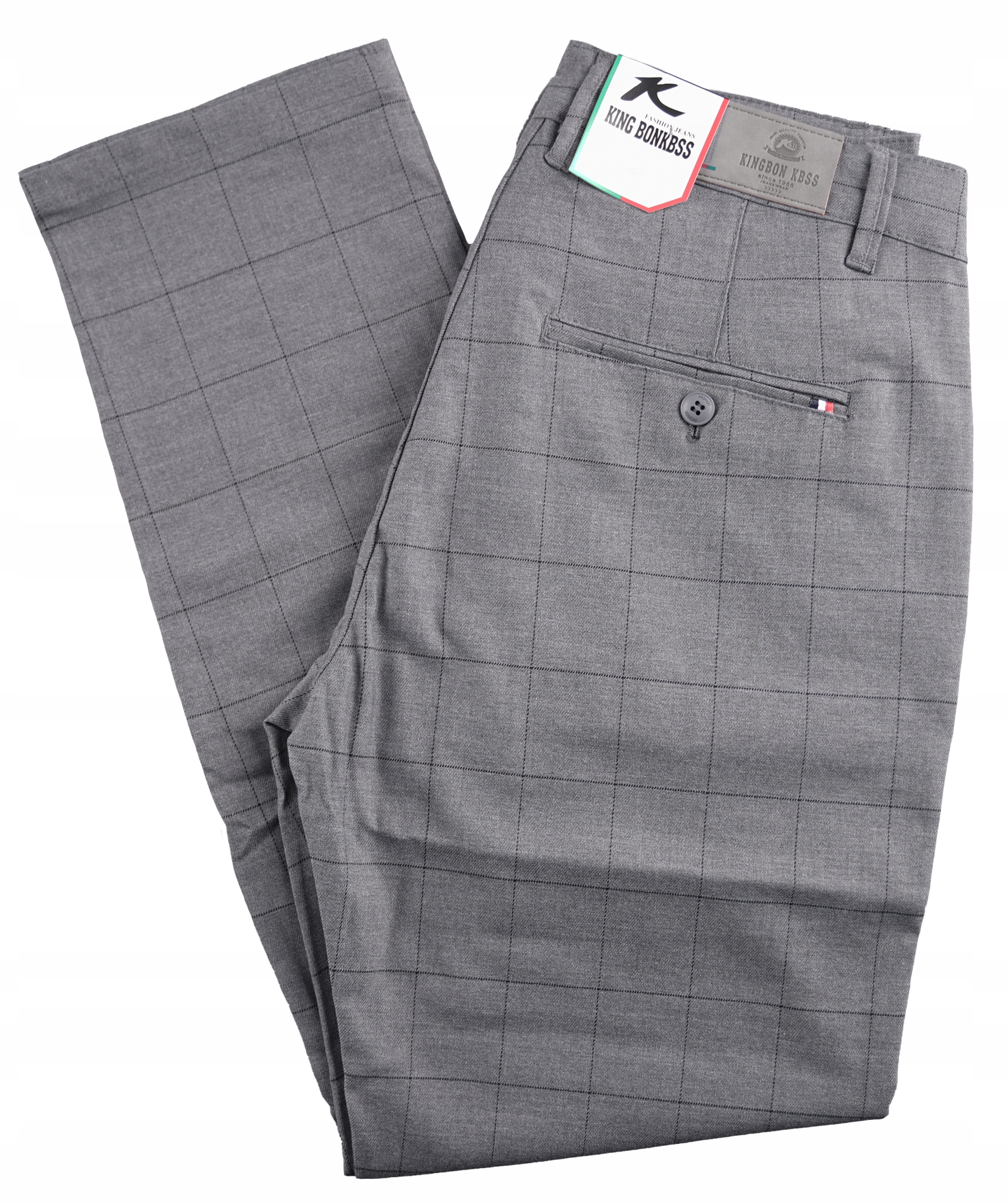 Spodnie męskie wizytowe siwe w kratę chinos W36 L30 pas 94-98 cm
