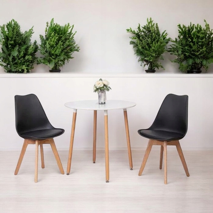 4 X Krzesło Czarne Skandynawskie Z Poduszką Bukowe Nogi Do Salonu Premium Wysokość mebla 82 cm