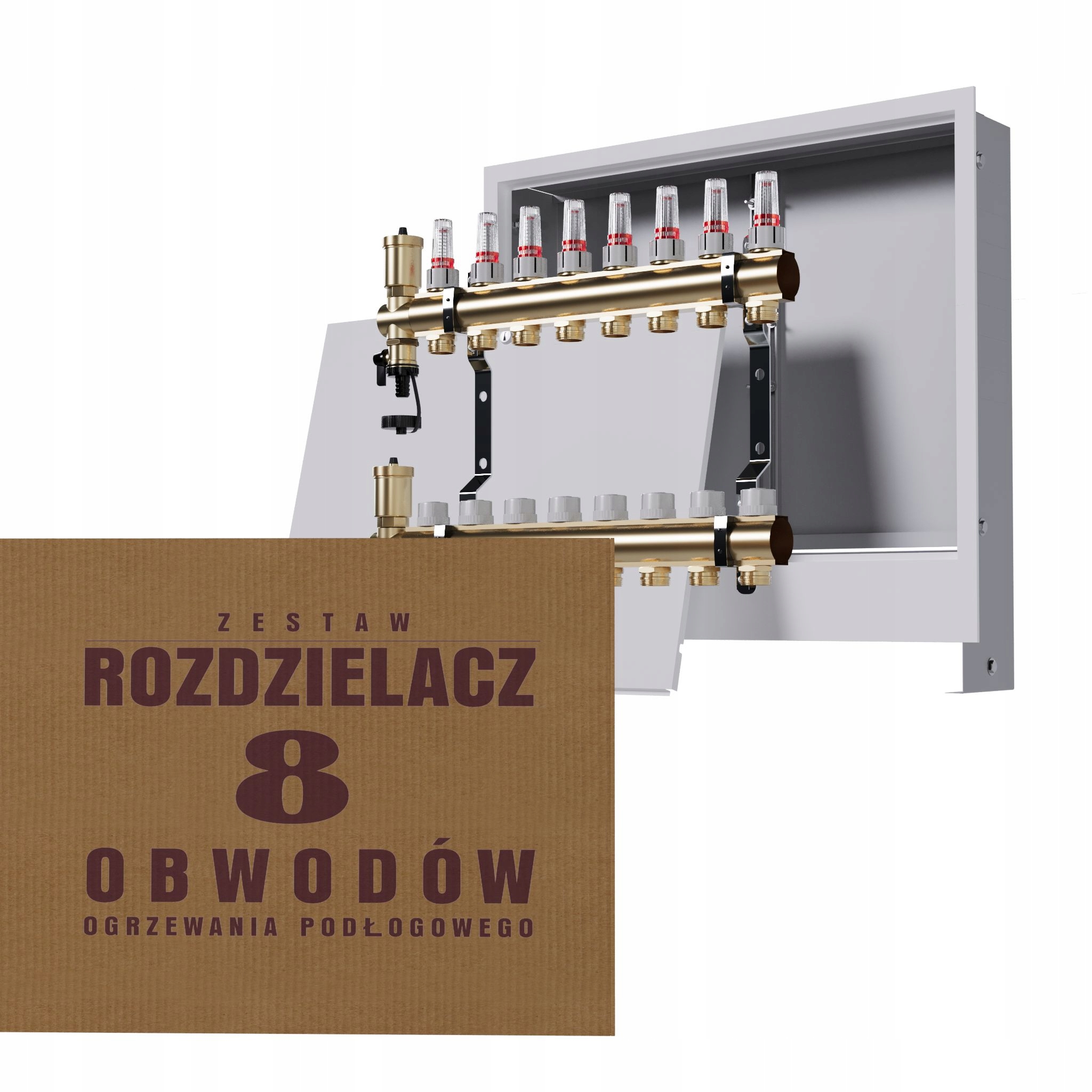 Rozdělovač pro mosaznou podlahu 8-okruhový a podomítkový box, bílý